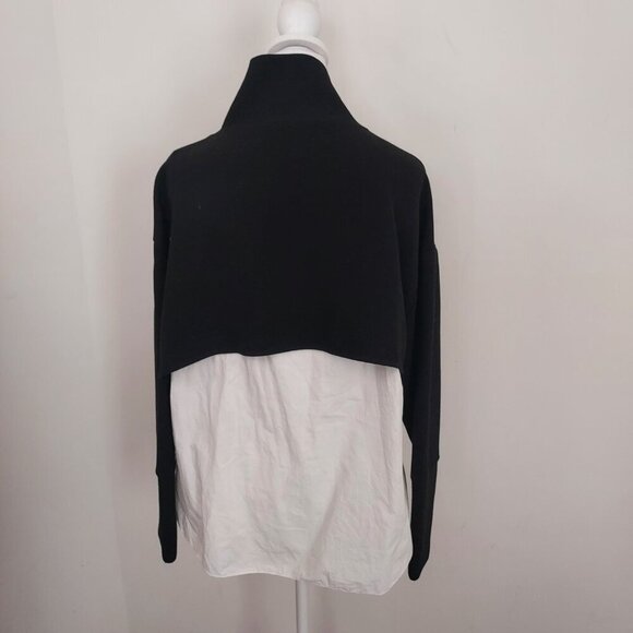 Zara Black/White Mock Neck Shoulder Zip Layered Top Size Medium - Picture 5 of 13
